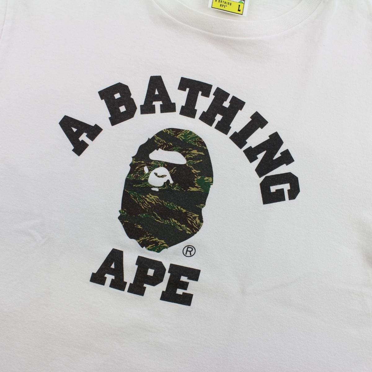 Bape Green Tiger Camo College Logo Tee White - SaruGeneral