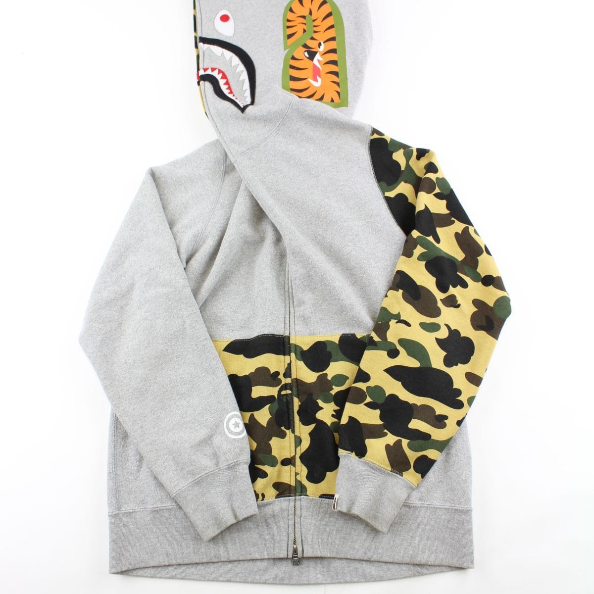 bape grey half 1st yellow camo shark hoodie 1 - SaruGeneral