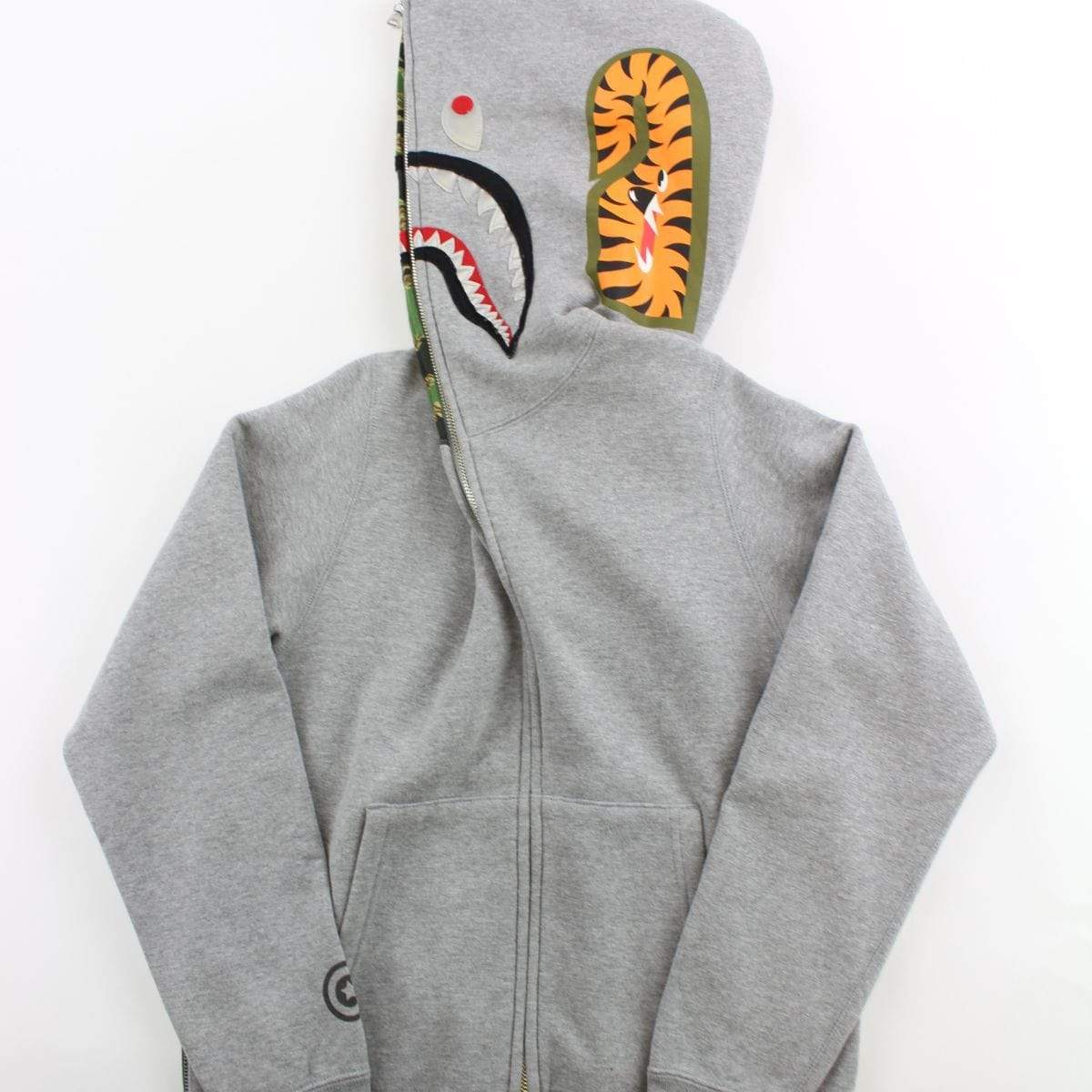 Bape Green Tiger Shark Hoodie Grey - SaruGeneral