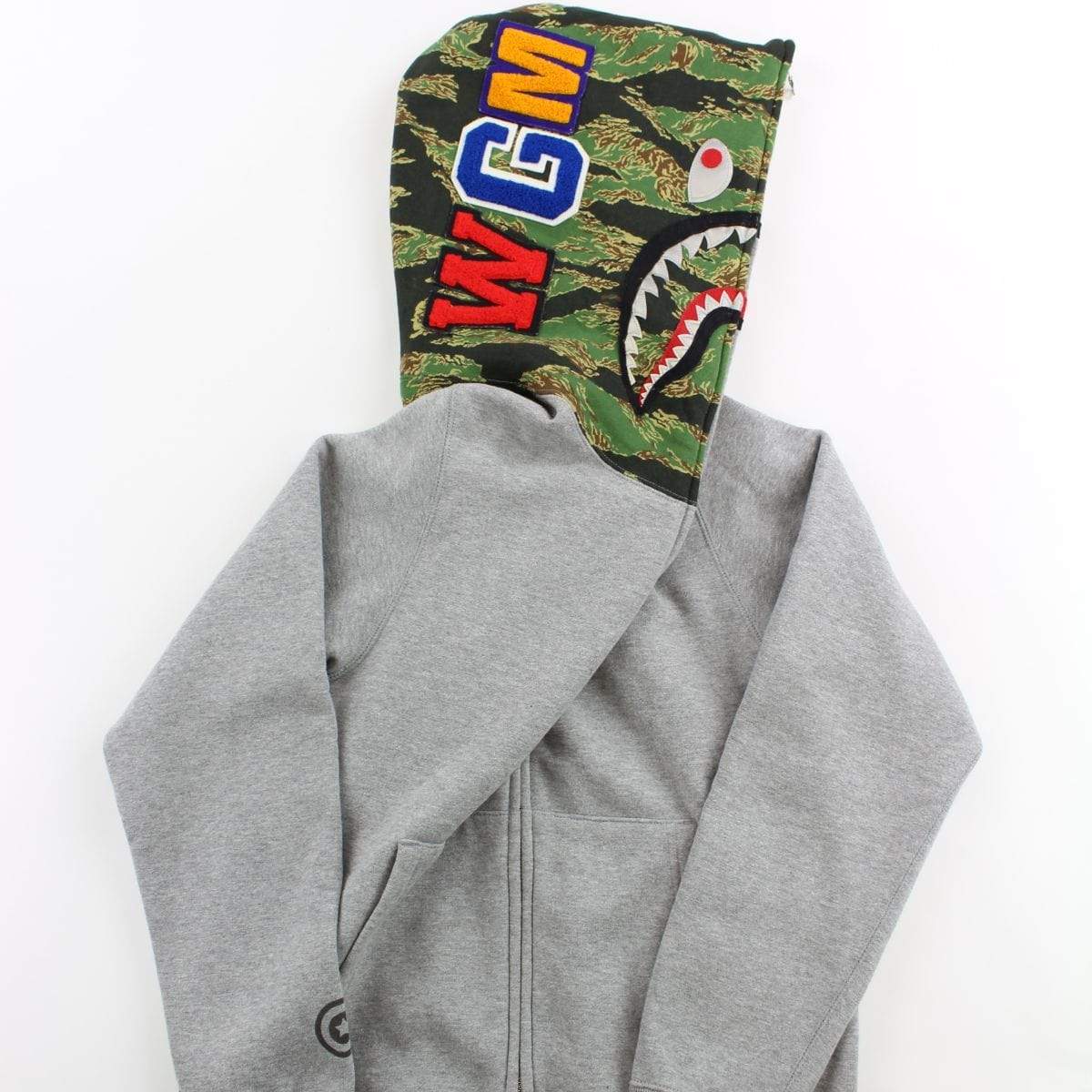 Bape Green Tiger Shark Hoodie Grey - SaruGeneral