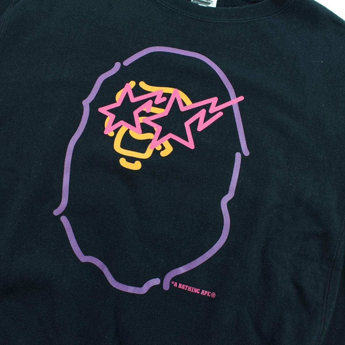 Bape Pink Neon Big Ape Logo Crewneck Black - SaruGeneral