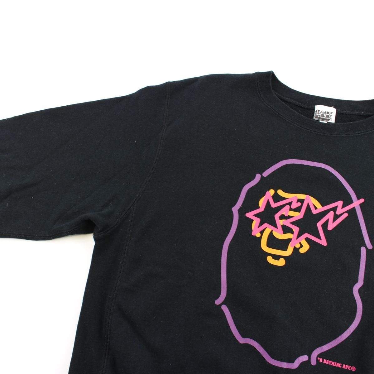 Bape Pink Neon Big Ape Logo Crewneck Black - SaruGeneral