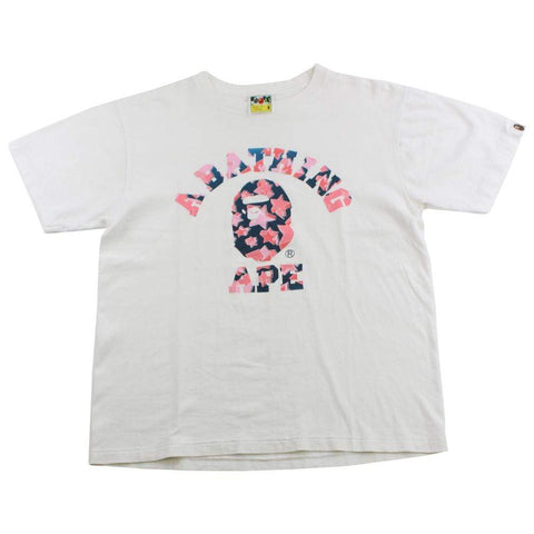 Bape pink Stars College Logo Tee White