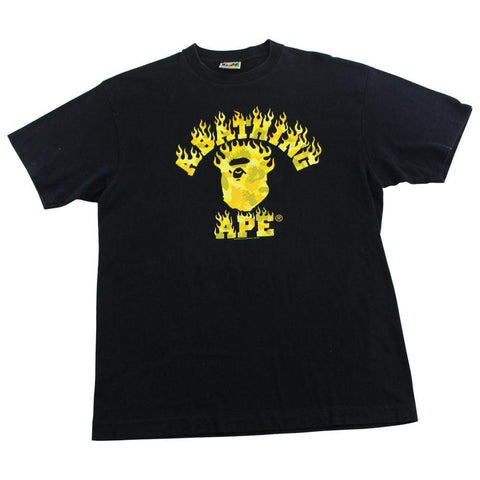 Bape Yellow Flame Camo College Logo Tee Black