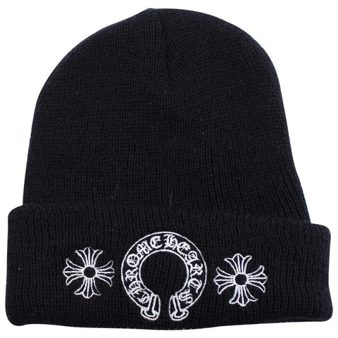 Chrome Hearts Horse Shoe & Crosses Logo Beanie Black