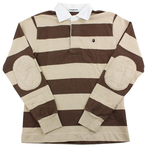 bape brown stripe polo ls