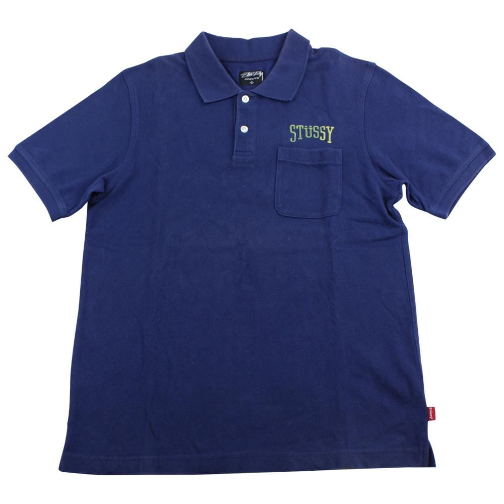 Stussy Green Text Polo Navy - SaruGeneral