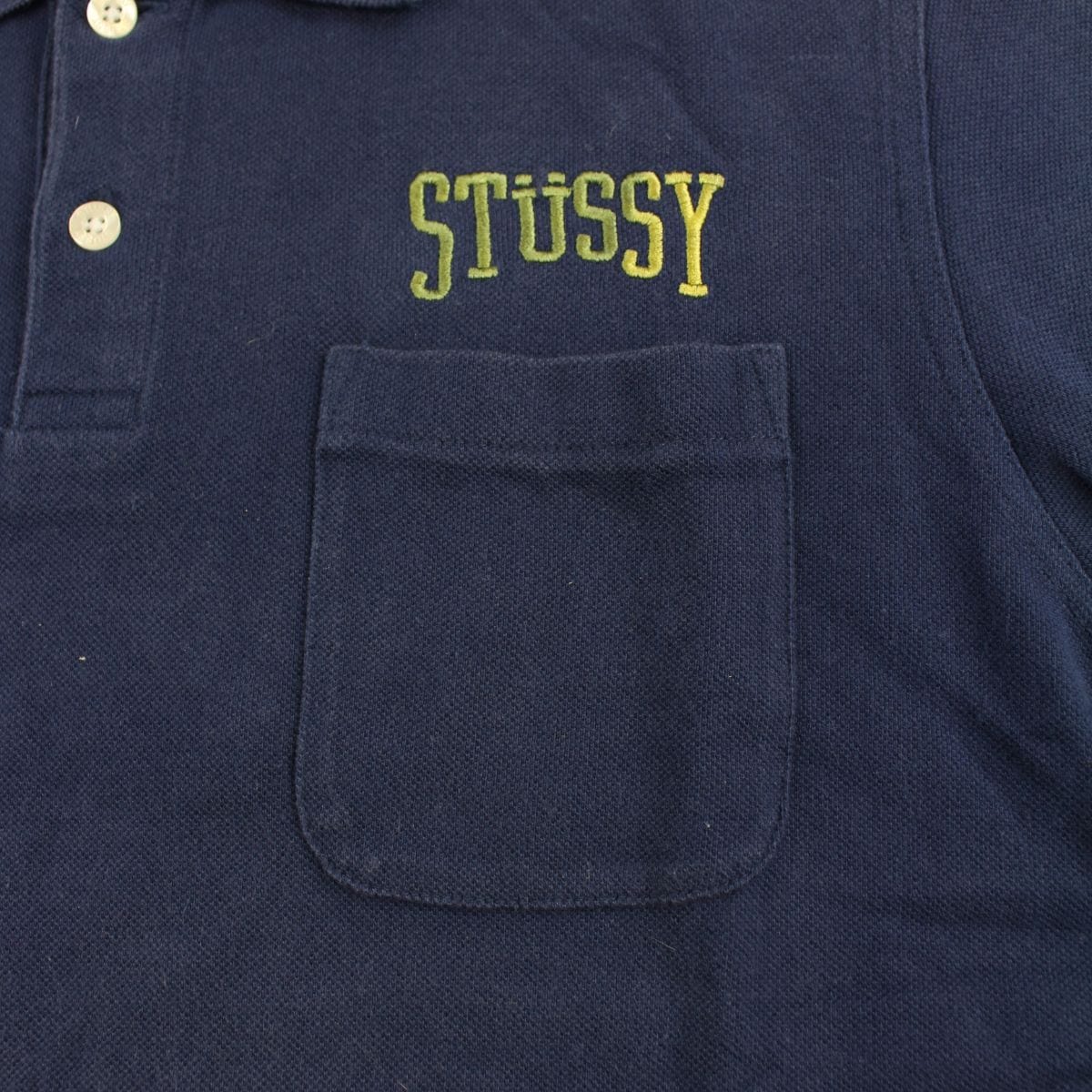 Stussy Green Text Polo Navy - SaruGeneral