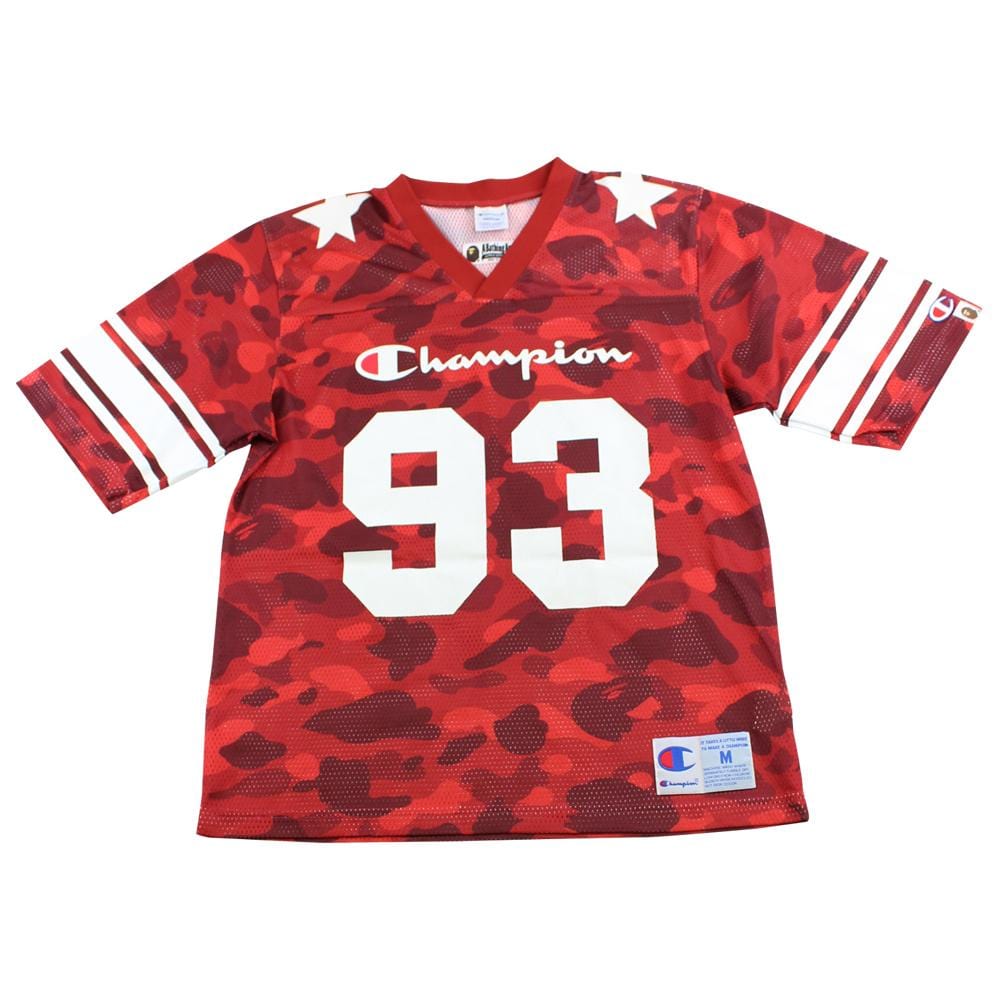 Bape x Champion Red Camo Football Jersey - SaruGeneral