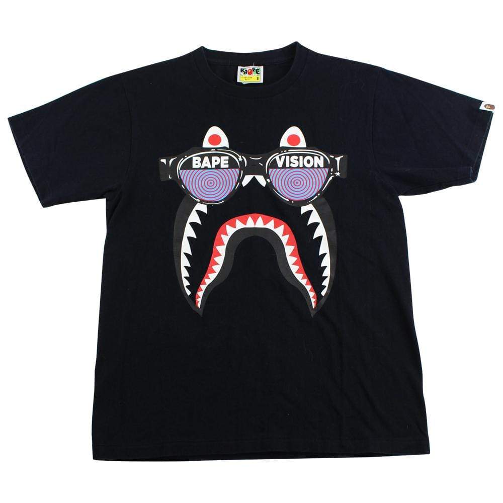 Bape Black Shark Face Glasses Logo Tee Black - SaruGeneral