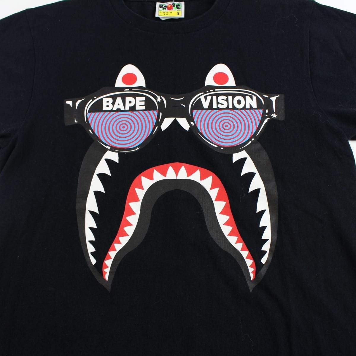 Bape Black Shark Face Glasses Logo Tee Black - SaruGeneral