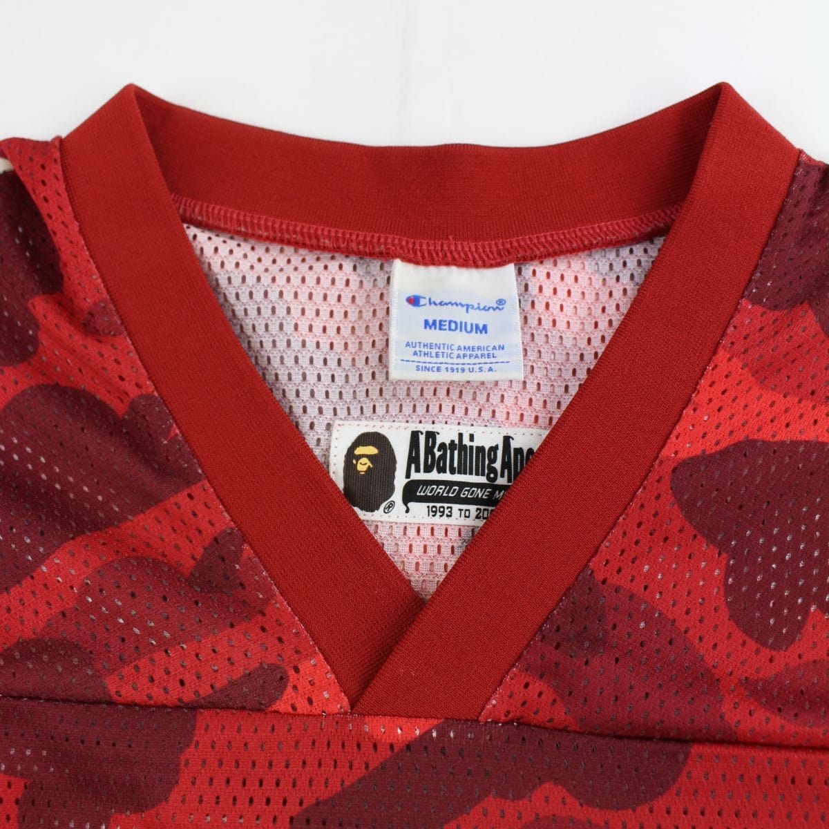 Bape x Champion Red Camo Football Jersey - SaruGeneral