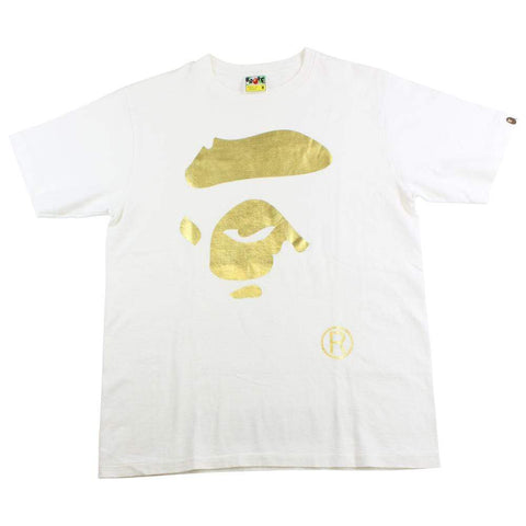 Bape Gold Foil Ape Face Logo Tee White