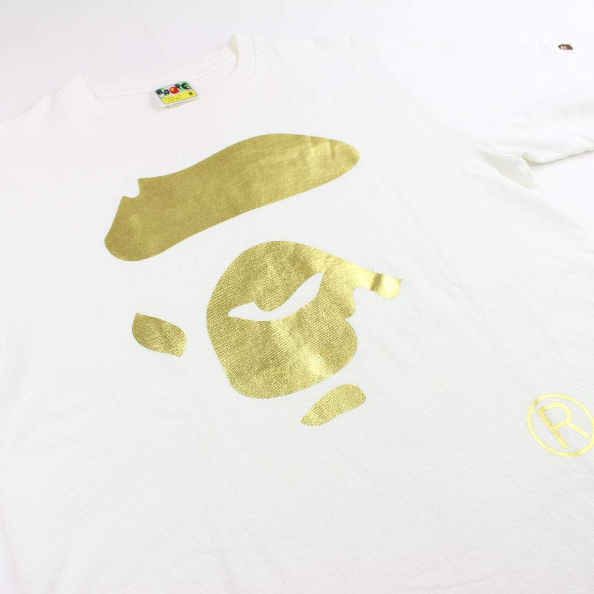 Bape Gold Foil Ape Face Logo Tee White - SaruGeneral