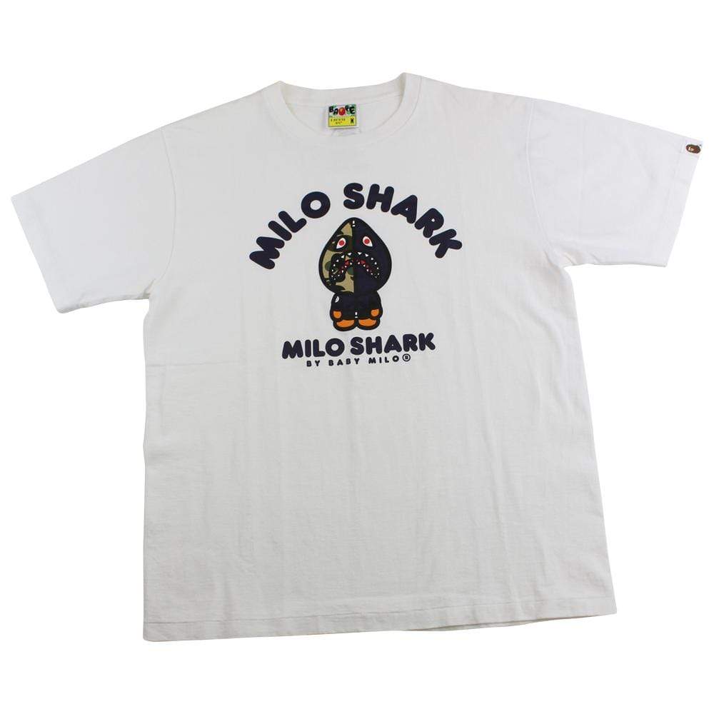 Bape milo Shark Hoodie Figure Logo Tee White - SaruGeneral