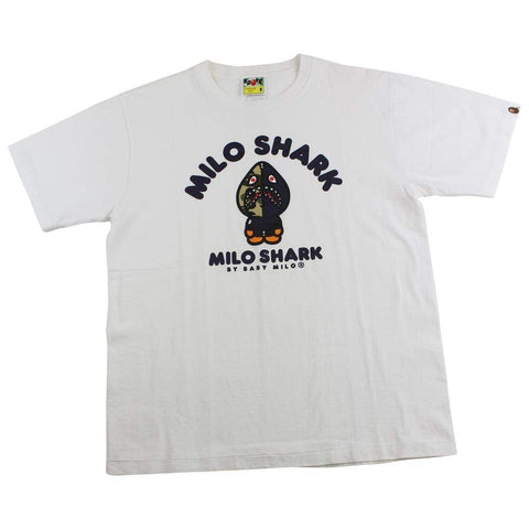 Bape milo Shark Hoodie Figure Logo Tee White