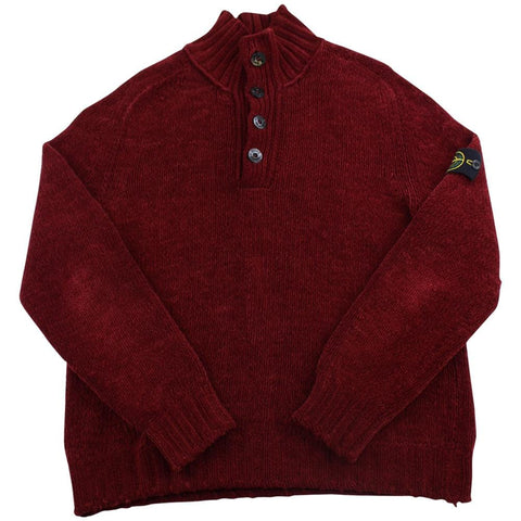 Stone Island Button Up Burgundy Wool Jumper