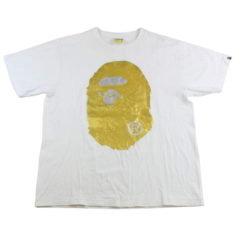 Bape Gold Glitter Big Ape Logo Tee White