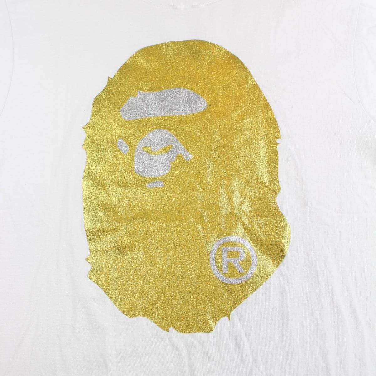Bape Gold Glitter Big Ape Logo Tee White - SaruGeneral