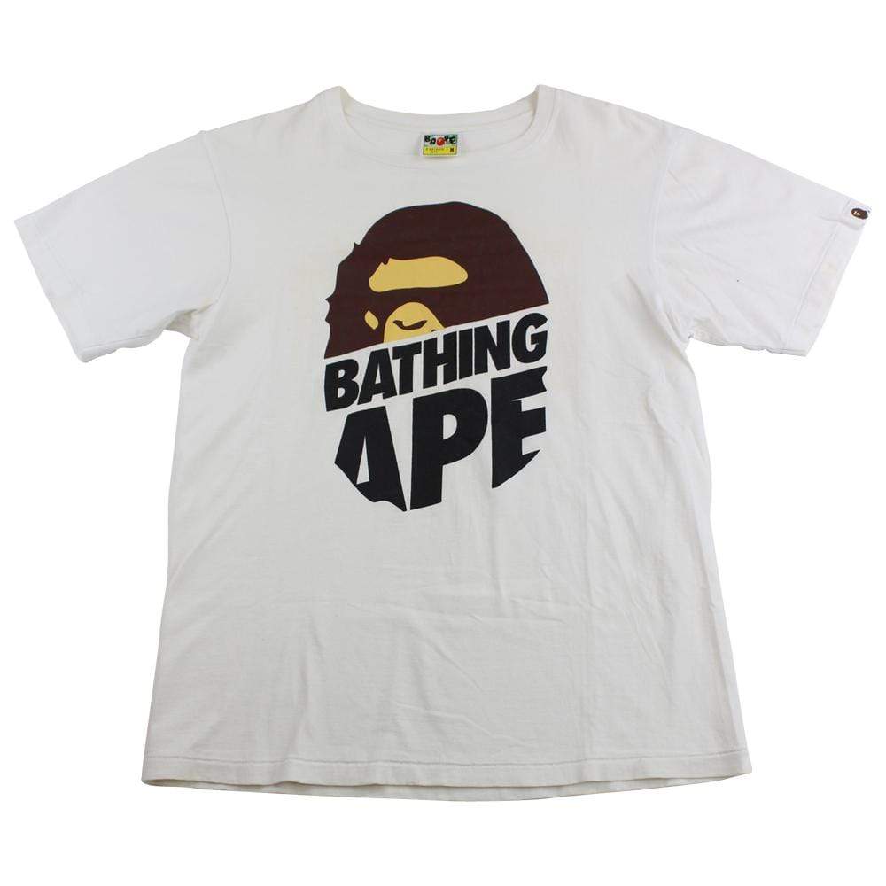 Bape Big Ape Half Text Logo Tee White - SaruGeneral