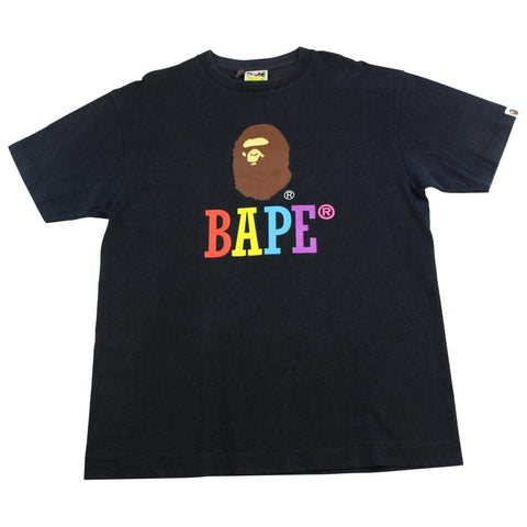 Bape Multi Colour Letters Ape Tee Black