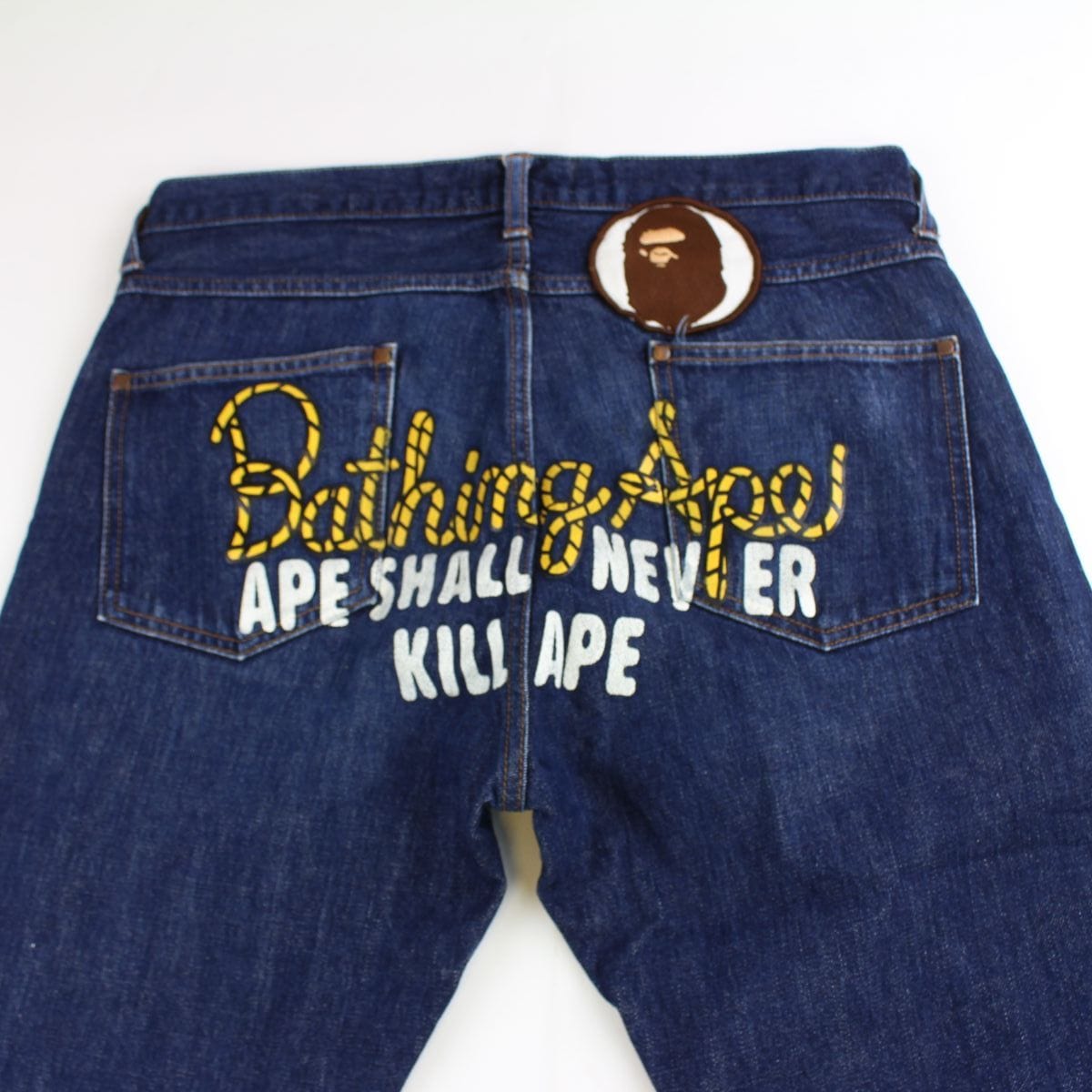 Bape Yellow Rope Text Denim Jeans - SaruGeneral
