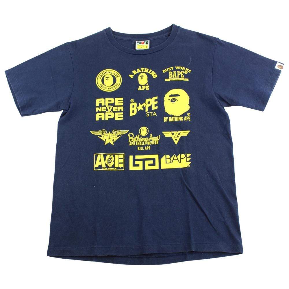 Bape Yellow Multi Logos Tee Black - SaruGeneral