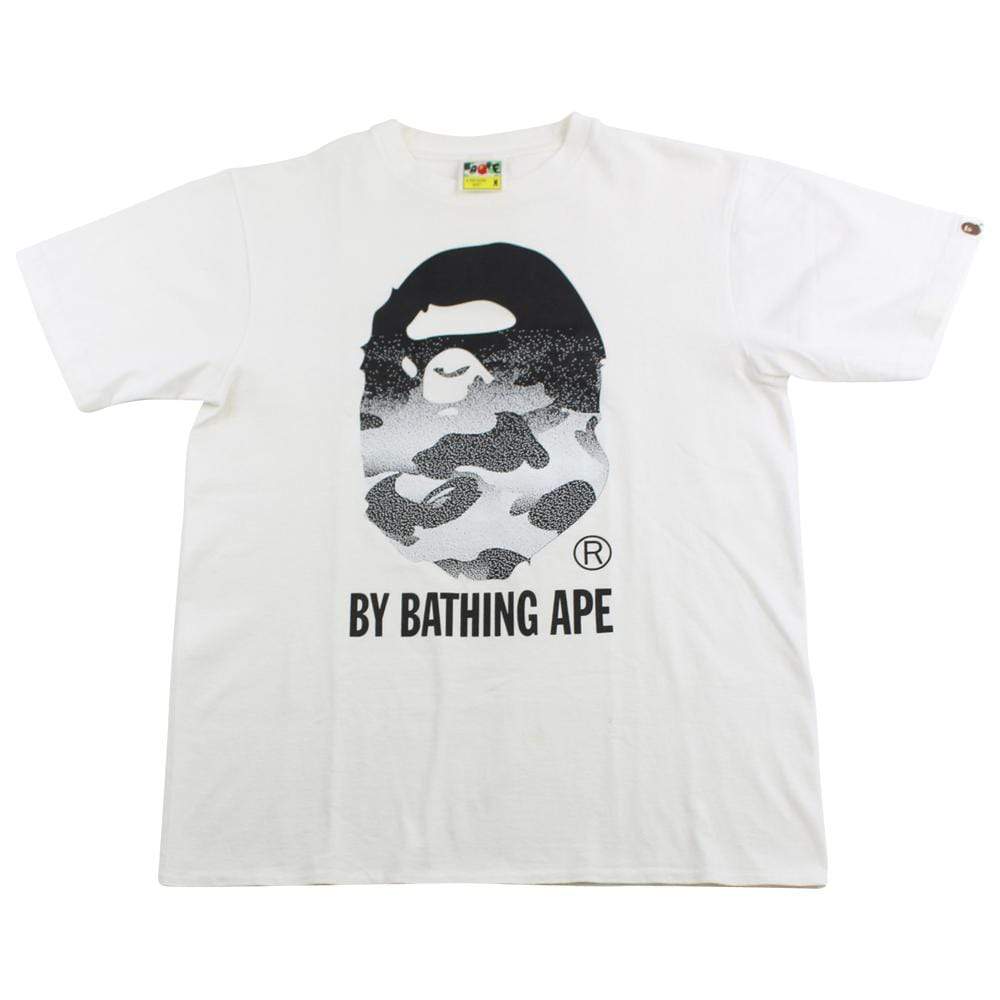 Bape Black & White Gradient Big Ape Logo Tee White - SaruGeneral