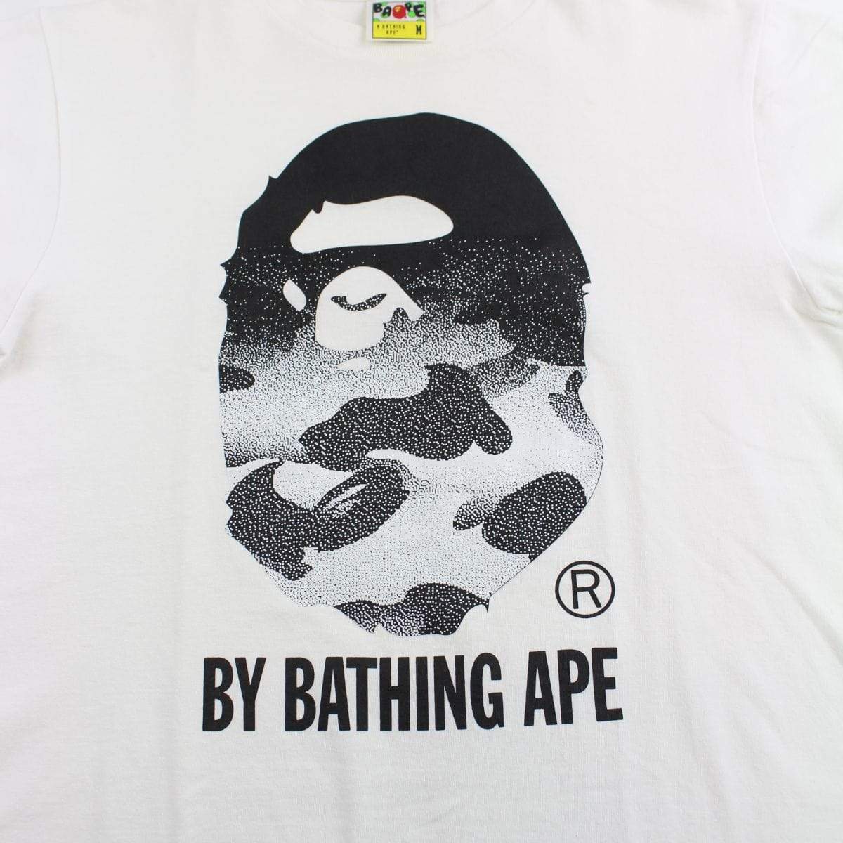 Bape Black & White Gradient Big Ape Logo Tee White - SaruGeneral