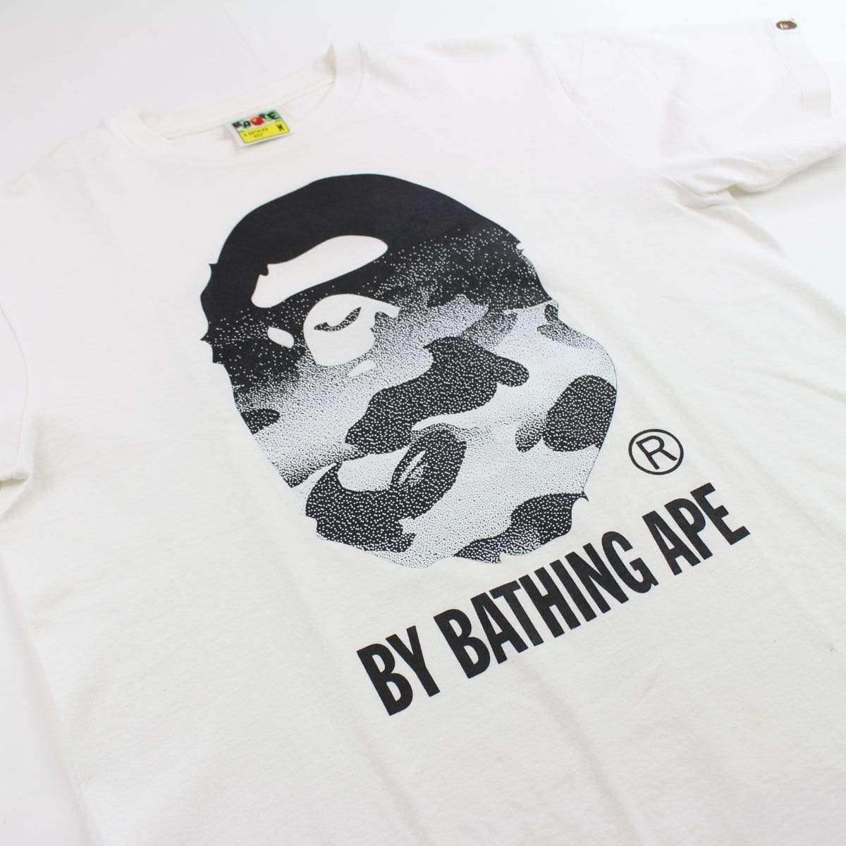 Bape Black & White Gradient Big Ape Logo Tee White - SaruGeneral