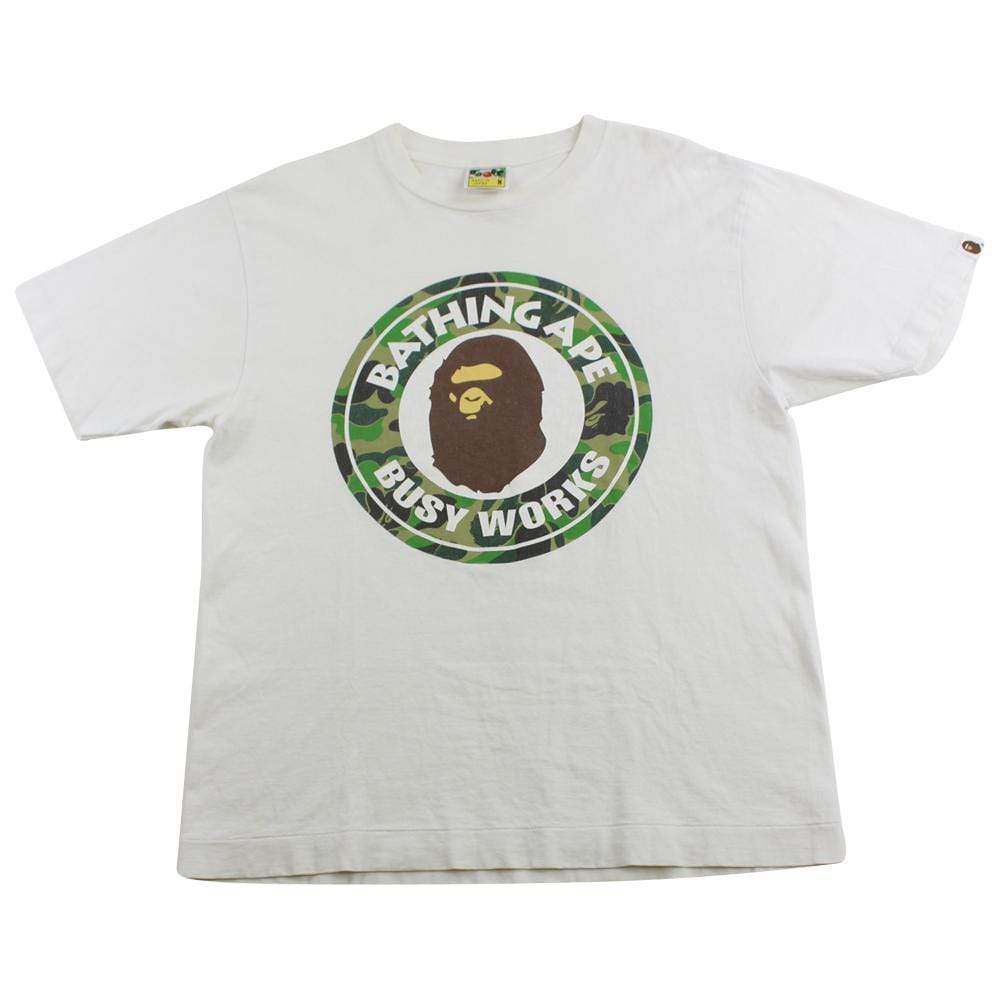 Bape ABC Green Camo Busy Works Logo Tee White - SaruGeneral