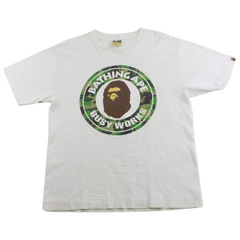 Bape ABC Green Camo Busy Works Logo Tee White