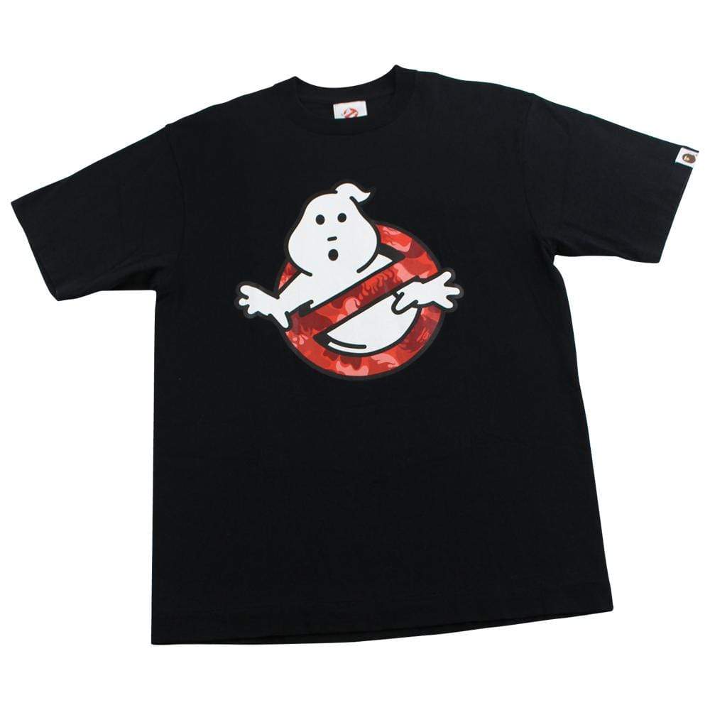 Bape x Ghostbusters red camo ghost logo tee black - SaruGeneral