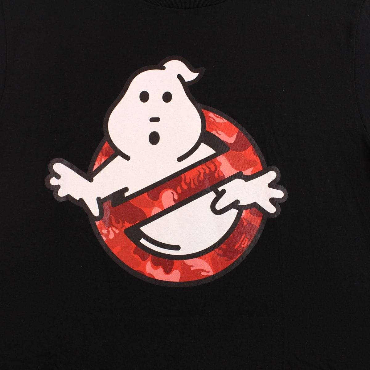 Bape x Ghostbusters red camo ghost logo tee black - SaruGeneral