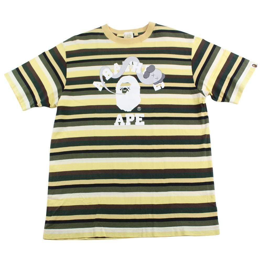 bape x kaws yellow striped college logo tee - SaruGeneral