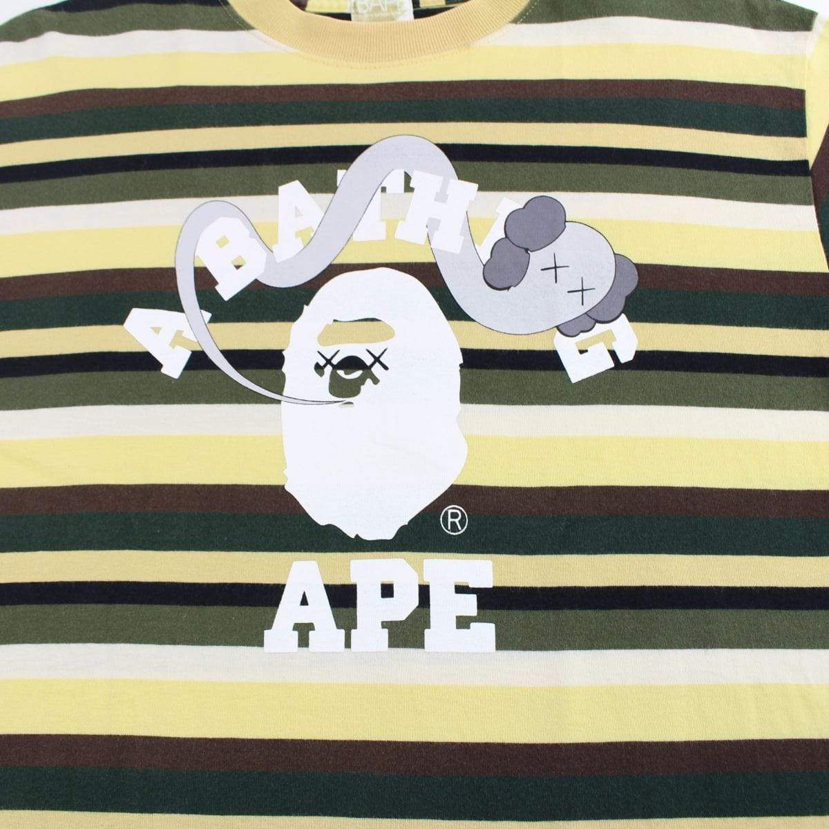 bape x kaws yellow striped college logo tee - SaruGeneral