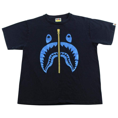 Bape Blue Glitter Shark Face Logo Tee black