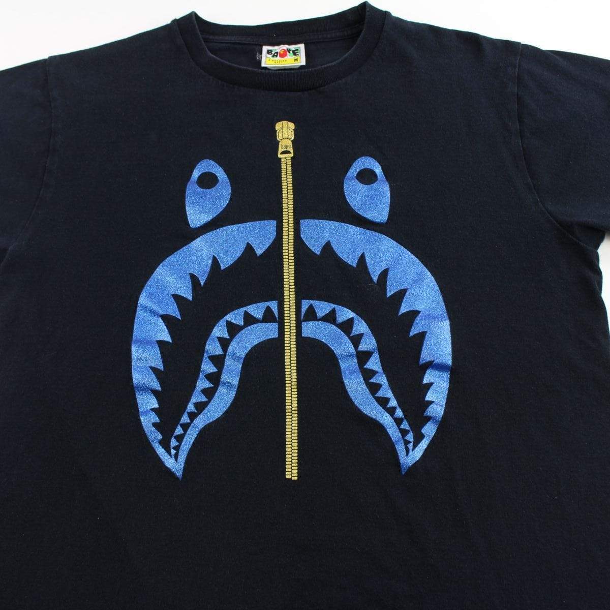 Bape Blue Glitter Shark Face Logo Tee black - SaruGeneral