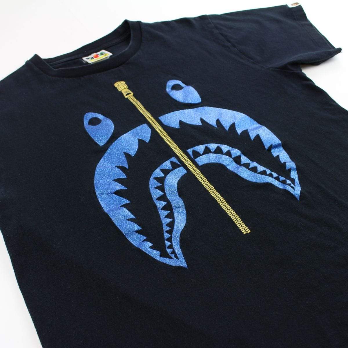 Bape Blue Glitter Shark Face Logo Tee black - SaruGeneral
