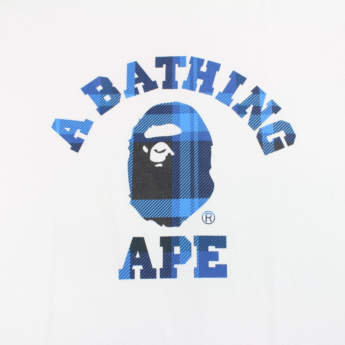 Bape Blue Tartan College Logo Tee White - SaruGeneral