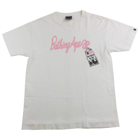 bape pink paint tee white