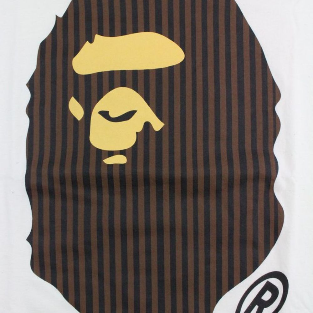 Bape Brown Stripe Big Ape Logo Tee White - SaruGeneral