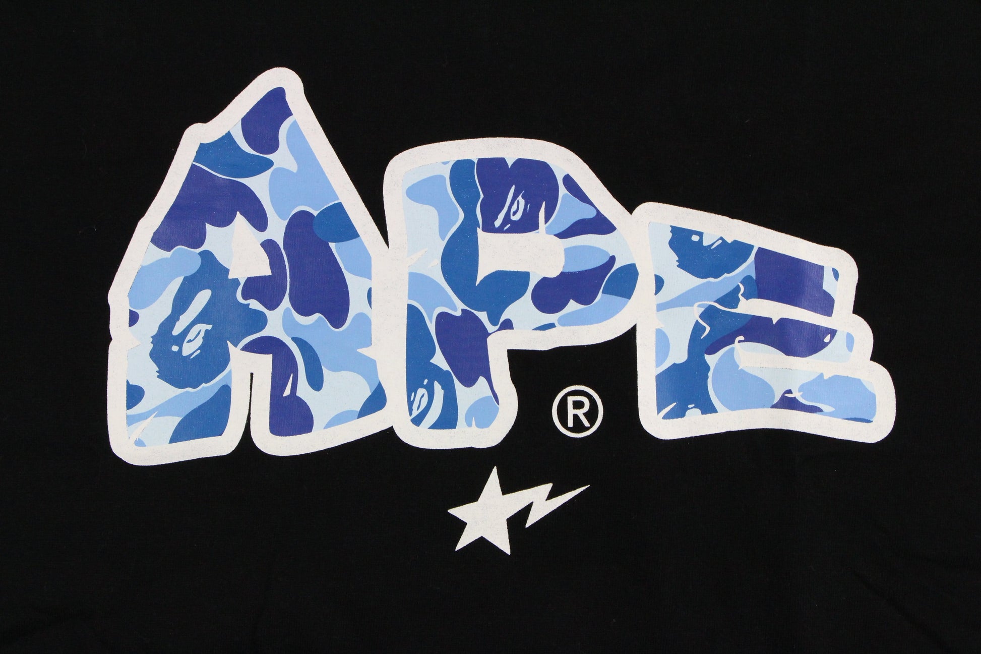 Bape Blue Camo Ape Text Tee Black - SaruGeneral