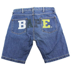 bape text denim shorts