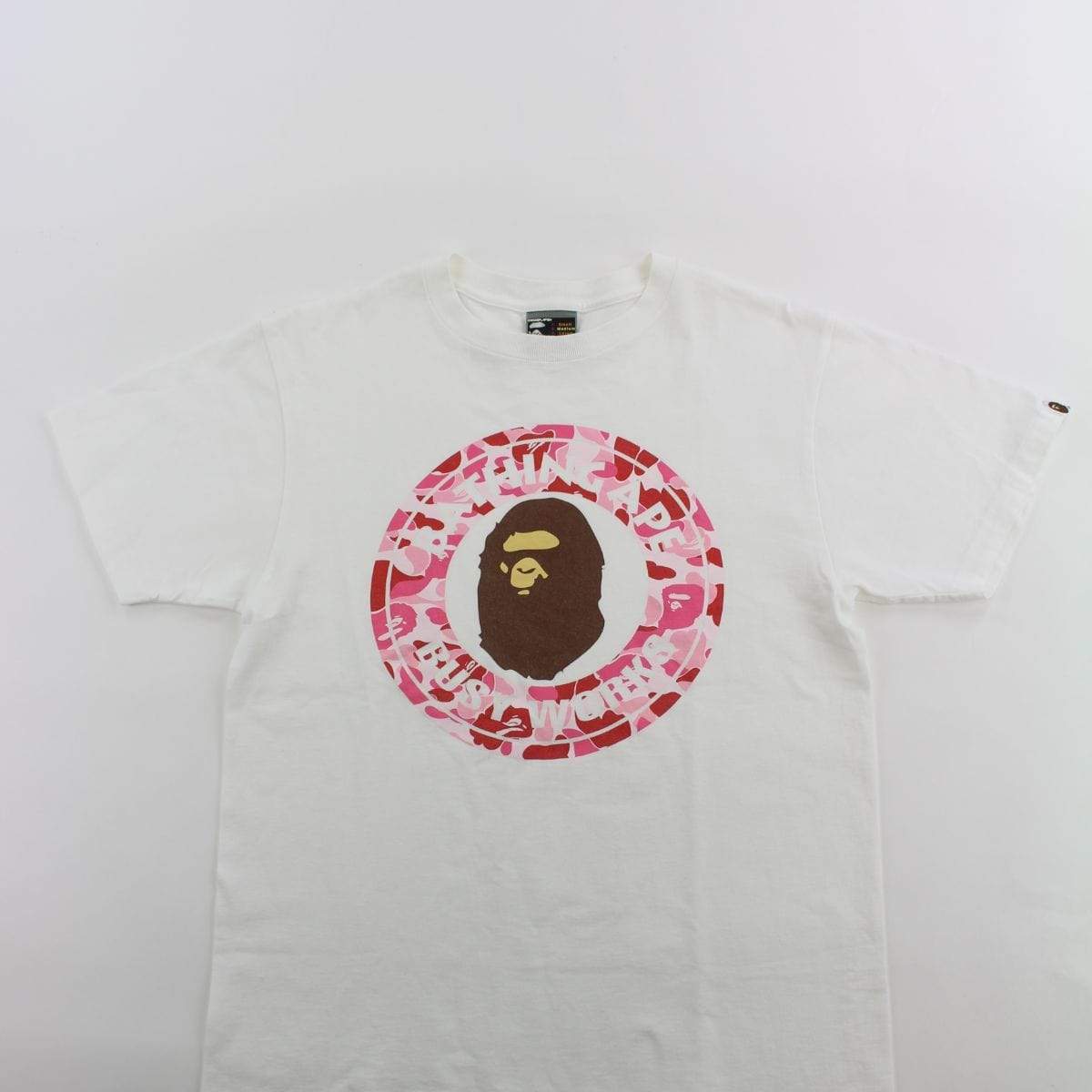 Bape Pink Camo Busy Works Logo Tee White - SaruGeneral