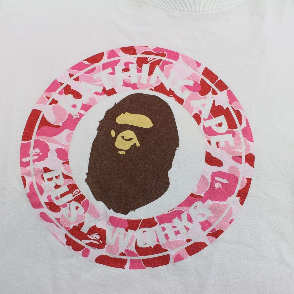 Bape Pink Camo Busy Works Logo Tee White - SaruGeneral