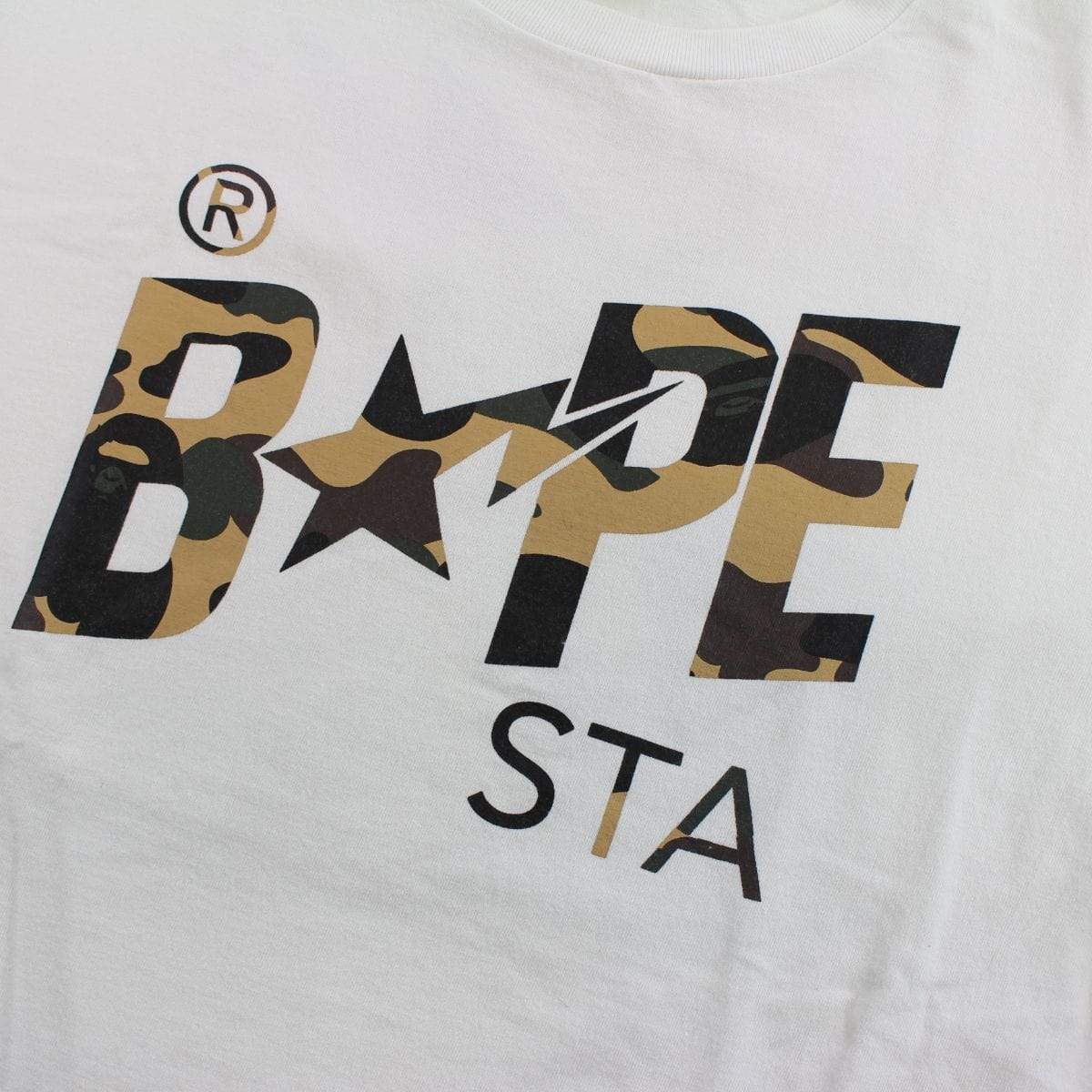 Bape 1st Yellow Camo Bapesta Logo Tee White - SaruGeneral