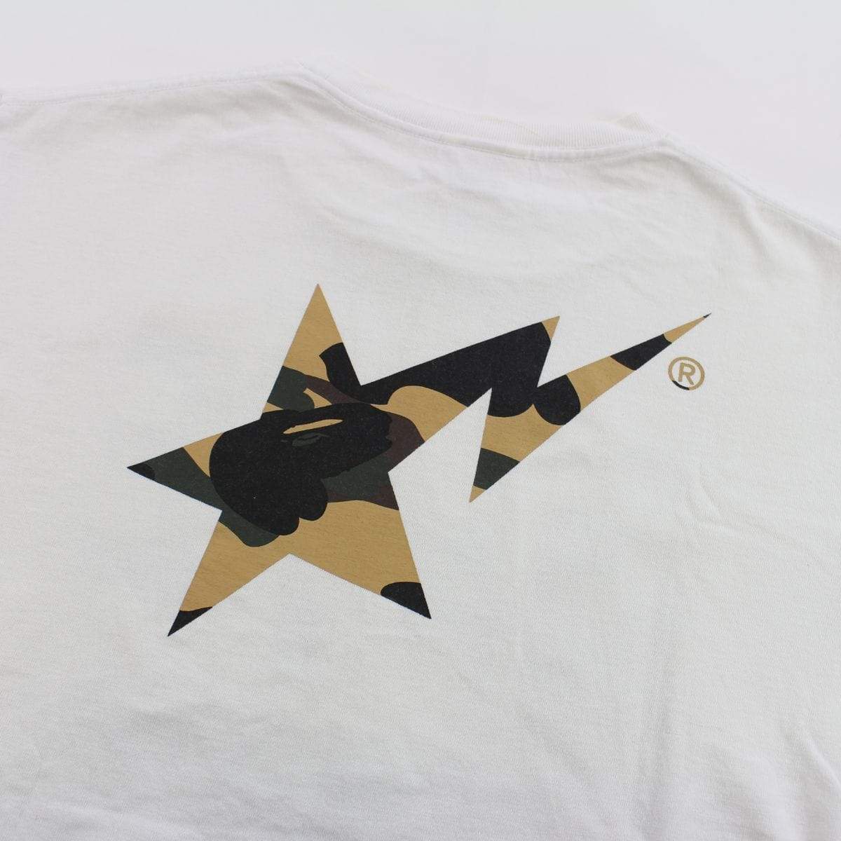 Bape 1st Yellow Camo Bapesta Logo Tee White - SaruGeneral