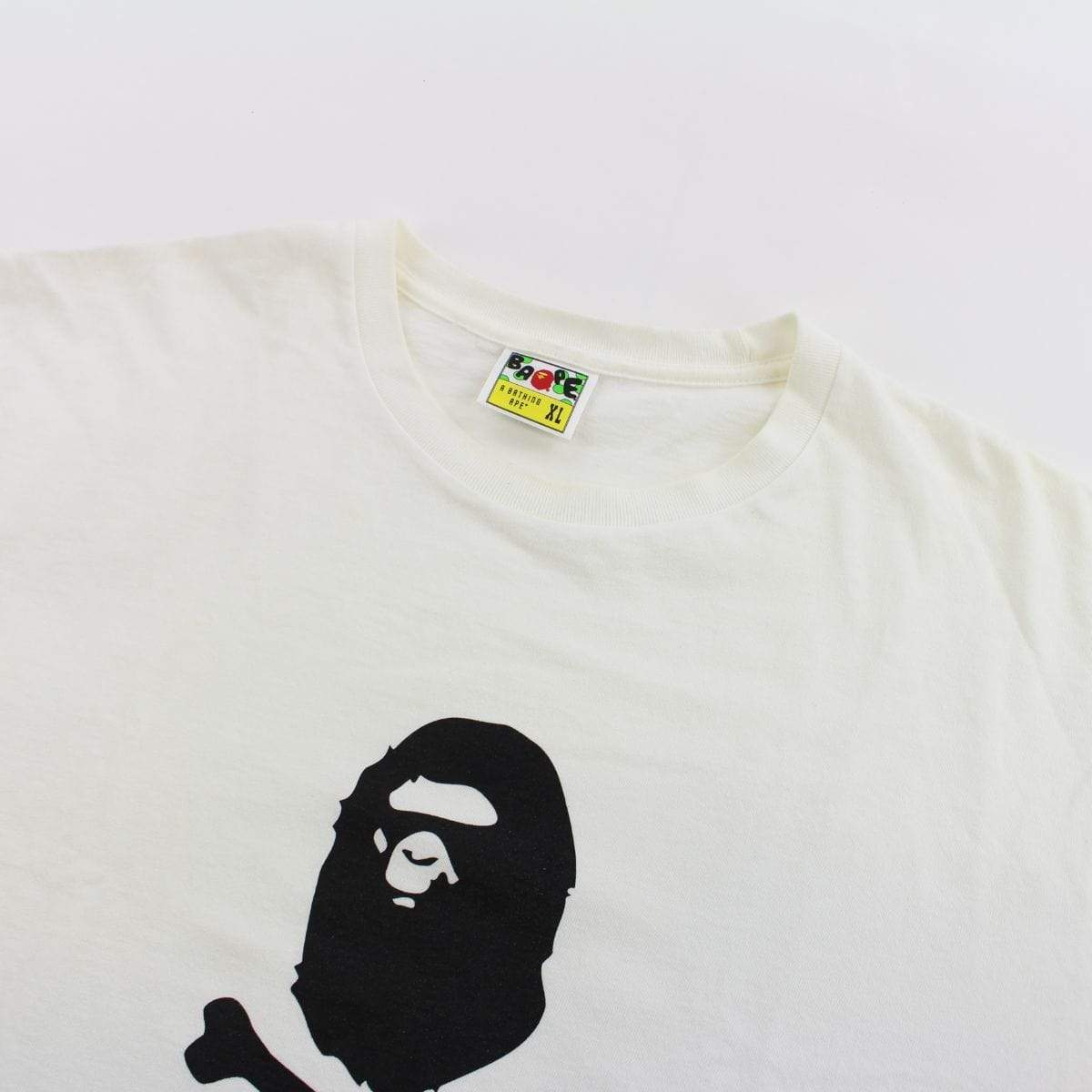 Bape Crossbones Big Ape Logo Tee LS White - SaruGeneral