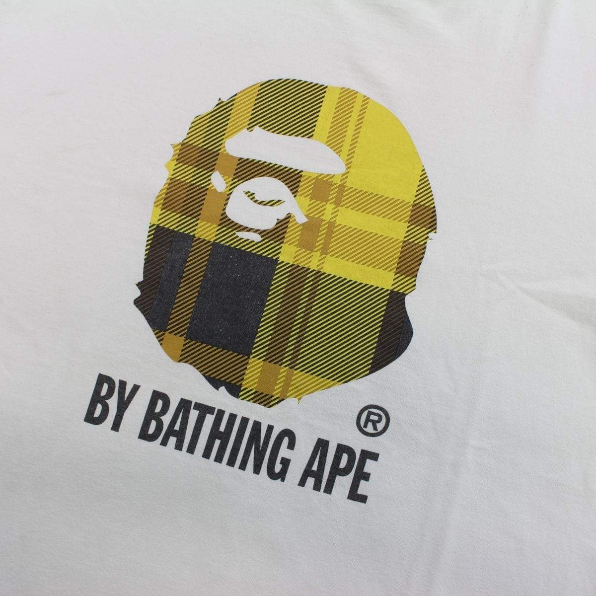 Bape Yellow Plaid Big Ape Logo Tee White - SaruGeneral